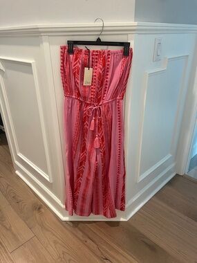 Elan Pink and Red Strapless Embroidered Maxi